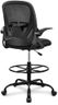 Primy Drafting Chair Tall Office Chair with Flip-up Armrests Executive Ergonomic Computer Standing Desk Chair with Lumbar Support and Adjustable Footrest Ring (Black)