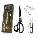 FASHRAMP JUPITOR A-250 Carbon High Steel Scissors | 10 Inch | Black Professional Tailor Scissors For Cutting Fabric Heavy Duty Scissors Thread Cutter Scissors with Seam Ripper Set of 4