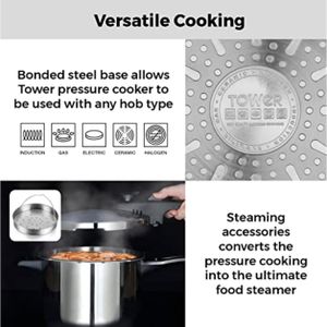Tower 6L Pressure Cooker – Silver Stainless Steel
