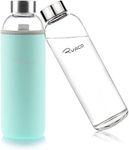 RYACO Borosilicate Glass Water Bottle 550ml BPA-Free Leak Proof Ideal for School Home Office Travel Sport Yoga Gym Hot Cold Drinks with Portable Neoprene Carrying Sleeve and Sponge Brush