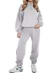 REORIA Women Warm Half Zip Cotton Lounge Wear Sets Soft Co Ord Sets Plus Size Two Piece Outfit Thick Tracksuits Full Set With Fleece Lining Grey L