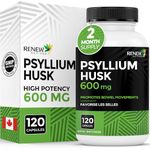 RENEW ACTIVES Psyllium Husk 600MG per Capsules – Bulk-Forming Laxative & Soluble Fiber for Digestive Health, Regularity & Adult Wellness – Pure Ingredients – Made in Canada – 120 Capsules