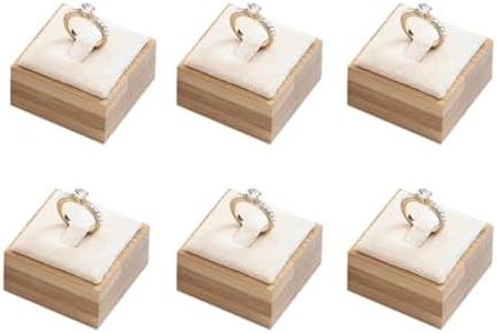 Coward Bamboo 6 Pcs Rings Display Stand for Selling Velvet Jewelry Ring Holder Organizer for Drawer Storage (Beige Velvet)