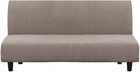 Turquoize Futon Cover Stretch Armless Sofa Slipcover Spandex Non Slip Soft Couch Sofa Cover Futon Cover Without Arms Futon Slipcovers for Living Room Furniture Protector with Elastic Bottom, Taupe