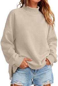 ANRABESS Womens Oversized Mock Neck Sweatshirts,Parchment,L