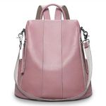 S-ZONE Women Soft Leather Backpack Anti-theft Purse Ladies Waterproof Rucksack School Bag (Pink)