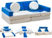 13PCS Kids Couch Sofa, Sponge Filling,Kids Couch with Washable Velvet Cover for Boys and Girls, Blue & Beige