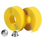 Bicycle Bar Tape Comfort Road Bike Handlebar Tape W/ 2 Bar End Plugs, 2Pcs Comfortable Cycling Road Bicycle Handle Anti-Slip Grip Wrap Tape, 2 Rolls, Yellow