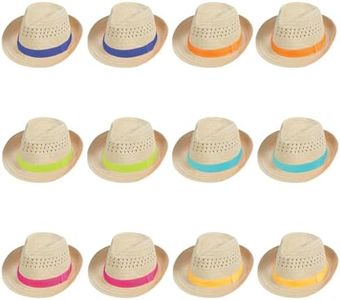 Fun Express Bulk Fedora Hats 12 Pack - Colorful Straw Party Hats for Adults & Kids | Fiesta Party Decorations for Cinco De Mayo, Birthday Celebrations & Mexican Theme Events | Assorted Rainbow Colors