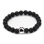 POSHFEEL 8mm Lava Stone Lucky Healing Power Dog Paw Charm Elastic Stretch Beaded Bracelets,7.5",Black