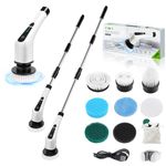 Electric Spin Scrubber, Cordless Bathroom Tub Scrubber with Long Handle & 7 Replaceable Cleaning Heads, Extension as Short Handle, Portable Power Shower Brush Household Cleaning Tools for Tile Floor