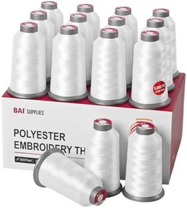 BAi Embroidery Machine Thread Set, 15 White Spools, 5000 Yards Each, 40WT (108D/2) Polyester Thread for Commercial Multi-Needle Machines, High-Speed Thread for Hats, Logos & Apparel Production