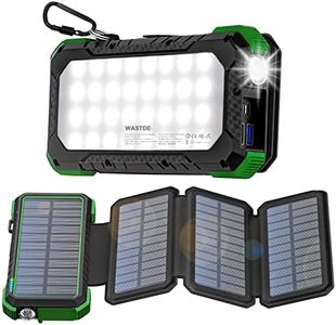 WASTDE Batterie Externe Solaire 26800 mAh avec Panneau Solaire, Chargeur Solaire Batterie Externe USB-C 18 W Sortie/Entrée Charge Rapide avec Lampe de Camping et Lumière (SOS) étanches pour Téléphone