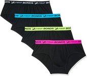 Bonds Men's Underwear X-Temp Brief, Black / Colour Band (4 Pack), Large