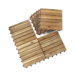 VICTORY RELAX Acacia Wood Flooring Interlocking Deck Tiles for Patio Decor 9 PCS 6 Slats - Waterproof Indoor & Outdoor Decor - Balcony Garden Decking Tile (11,81 * 11,81 * 0,94 Inches), Natural