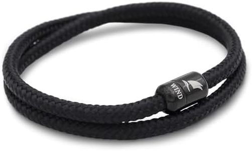 Wind Passion Durable Rope Cord Cuff Black Bracelet with Magnetic Clasp for Men Women, Medium Size