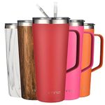 mininoo 32 oz Tumbler with Handle, Insulated Travel Coffee Mug with Lid and Straws, Stainless Steel Coffee Tumbler Leak-Proof (Red)