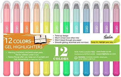 Feela 12 Colors Bible Gel Highlighters, Bible Gel Highlighter Markers Study Kit, Good For Highlighting Journal School Office