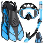 Ubekezele Snorkel Set Adult, Panoramic Diving Anti-Fog and Leak-Proof Snorkeling Equipment, Dry Top Snorkel Mask Snorkel Fins Combo Set with Travel Bag for Snorkeling, Diving, Swimming