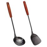 Spatula & Ladle Wok Tool Set, 14.2-15 inches Wok Utensils, Stainless Steel Wok Spatula