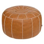 Thgonwid Unstuffed Handmade Moroccan Round Pouf Foot Stool Ottoman Seat Faux Leather Large Storage Bean Bag Floor Chair Foot Rest for Living Room, Bedroom or Balcony (Brown)