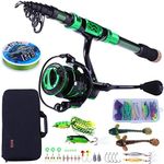 Sougayilang Fishing Rod and Reel Combos - Carbon Fiber Telescopic Fishing Pole - Spinning Reel 12 +1 BB with Carrying Case for Saltwater and Freshwater Fishing Gear Kit (Green 8.78ft-4000)