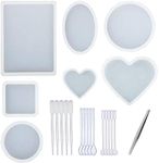 7 PCS Oversized Resin Mold, Transparent Silicone Molds Tools Set Included Rectangular, Square, Round, Oval, Heart Shaped Casting Mold, 1 PCS Tweezers and 15 PCS Plastic Making Tools for DIY Resin Cast