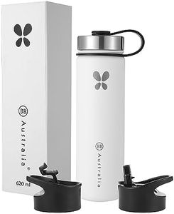 BB Australia - Stainless Steel, Insulated Water Bottle with 3 lids, one with a Straw. Leak Proof Drink Bottles for hot or Cold Drinks. (White, 620ml)