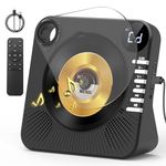 Greadio Portable CD Player with Bluetooth 5.1, CD Players for Home, CD Music Player with Speakers, Remote Control, Dust Cover, LED Display, HiFi Sound, AUX/USB Playback, Earphone Jack (Black)