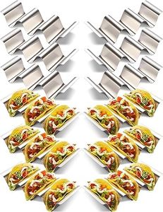 Taco Holder 12 Packs - Stainless Steel Taco Holders set of 12, Oven & Dishwasher & Grill Safe Taco Shell Tray, Each Metal Taco Stands for 3 Tacos, Stylish Taco Rack with Handles