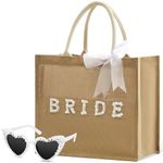 Weewooday Bride Tote Bag Bride to Be Glasses 14.2 x 12.6 x 7.5 Inch Jute Tote Bag Heart Shaped Sunglasses Ribbon Set Bachelorette Party Favor for Wedding Bridal Shower Women Gifts Party Accessories