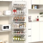 TOPWE Over Door Storage, 6-Tier Adjustable Pantry Door Organizer Shelves with Hook for Each Layer, Back Door Metal Hanging Spice Rack for Kitchen Pantry Bathroom, White