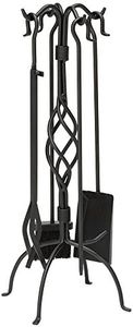 UniFlame, F-1053, 5-Piece Black Wrought Iron Fireplace Tools Set with Center Weave