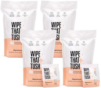 MightyGood. Wipe That Tush On-The-Go Flushable Wet Wipes - 4 Pack, 120 Wipes - Individually Wrapped Extra-Large Wipes with Aloe - Hypoallergenic & Unscented - Septic and Sewer Safe