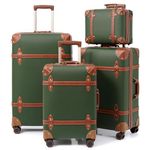 NZBZ Vintage Luggage Sets of 4 Pieces, Carry On Cute Suitcase with Rolling Spinner Wheels TSA Lock Luggage 14"+20"+24"+28", Dark Green, Zipper Vintage Luggage
