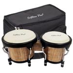 Softline Pro SP-BNG Bongo Drum Set with Tuning Wrench Professional Wooden Percussion Instrument for Beginner Adults Kids (Natural Skin) (Tobacco)