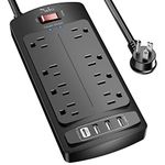 Power Bars with Surge Protector, Nuetsa Power Strip with 8 Outlets and 4 USB Ports, 6 Feet Extension Cord (1625W/13A), 2700 Joules, ETL Listed, Black