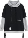 GURUNVANI Contrast Color Pullover Hoodie Mens Patchwork Hoodies Men，10W107GREY，X-Large