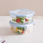 Nestasia Glass Tiffin Box Set of 2 (500ml Each) - Airtight and Leak-Proof Glass Containers with Safety Lock - Transparent Lunch Boxes for Women and Men | Microwave and Dishwasher Safe