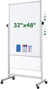 Mobile Whiteboard 32 x 48 inches Height Adjustable Dry Erase White Board, Standing Easel Whiteboard on Wheels, Double-Sided Magnetic Whiteboard with Stand for Office, Home & Classroom