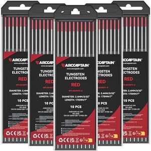 ARCCAPTAIN TIG Welding Tungsten Electrode 10-Pack 3/32"x 7"(Red - 2% Thoriated, WT20/EWth-2) X 5 Pcs