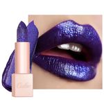 Oulac Shimmer Blue-Purple Lipstick, Infinity High Shine Finish, Hydrating Lip Color Infused with Damask Rose Oil for All-Day Comfort, Vegan Beauty, D01 Sapphire