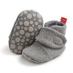 Baby Fleece Booties Newborn Warm Slippers Cozy Winter Boots Sock Shoes Infant Crib Bootie with Non Skid Bottom 12-18Months (Grey Cotton)