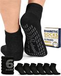 Diabetic Ankle Socks for Men & Women with Grips | 6 Pairs Quarter Length Wide Non Binding Diabetic Socks for Men Non Slip | Edema, Neuropathy Socks for Women & Men | Loose Socks