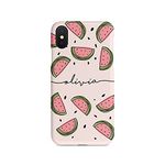 Tirita Personalised Initials Custom Hard Phone Case Compatible with iPhone X & Xs Hard Cover Summer Tropical Seaside Paradise Watermelon Hello Summer