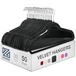 ZOBER Velvet Coat Hangers - 50 Non-Slip Hangers for Clothes - Velvet Clothes Hangers w/ 360 Degree Swivel Hook - Coat Hangers for Trousers - Black