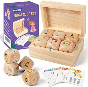 Homotte Wooden Yoga Dice Set for Kids, Fun Workout Game with 6 Exercise Dice, 12 Yoga Cards & Gift Box, Mindfulness Yoga Gifts for Girls & Beginners