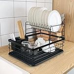 COVAODQ Drain Bowl Rack 2-Layer Detachable Drying Rack with drip Tray Cutlery Rack Dish Rack Drain Board Rack Storage Box Set(Black)