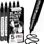 ARTISTRO Black Paint Pens for Rock Painting, Stone, Ceramic, Glass, Wood, Tire, Fabric, Metal, Canvas. Set of 5 Water Based Black Markers for Acrylic Painting Extra Fine Point Tip