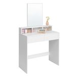 VASAGLE Vanity Desk with Large Mirror, Makeup Vanity, Vanity Table with 2 Drawers and 3 Compartments, Makeup Desk, Modern, Cloud White URDT113W01